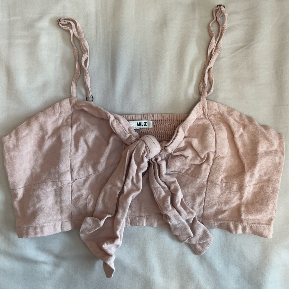 Pink Tie-Front Crop Top